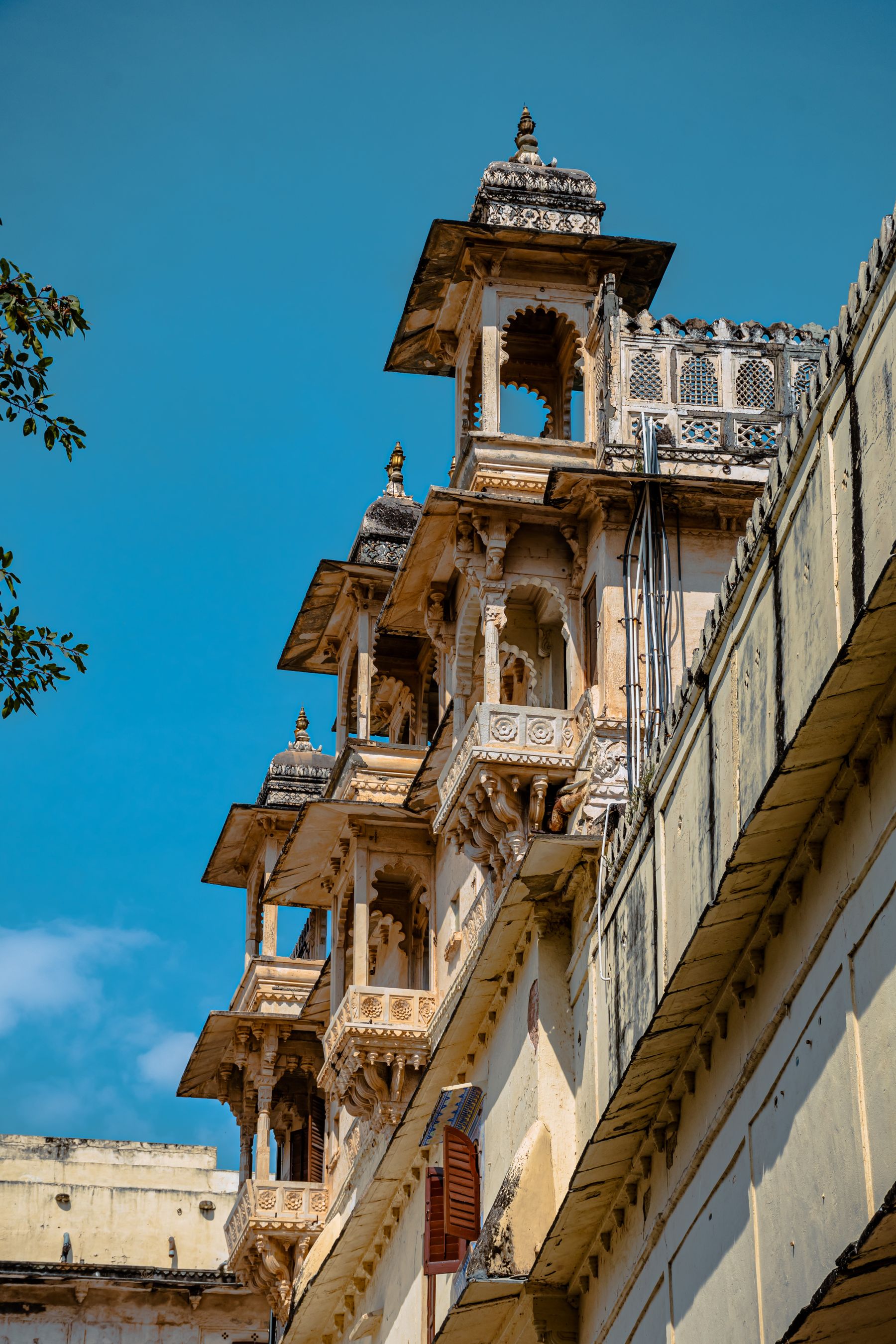 Carved balconies of the City Palace in Udaipur, Rajasthan